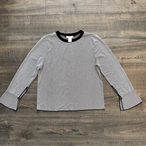 Urban Romantic Women L Black Grey Pin Stripe Top  Split Bell Sleeves Work Preppy